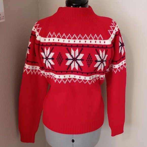 1960s Vintage Sweater, JC Penney's Nordic Sweater, Red Navy and White Knit Jumpe - Picture 1 of 6